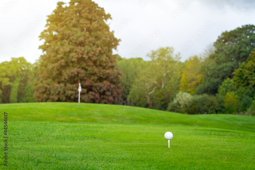 Golf ball on the beautiful golf course