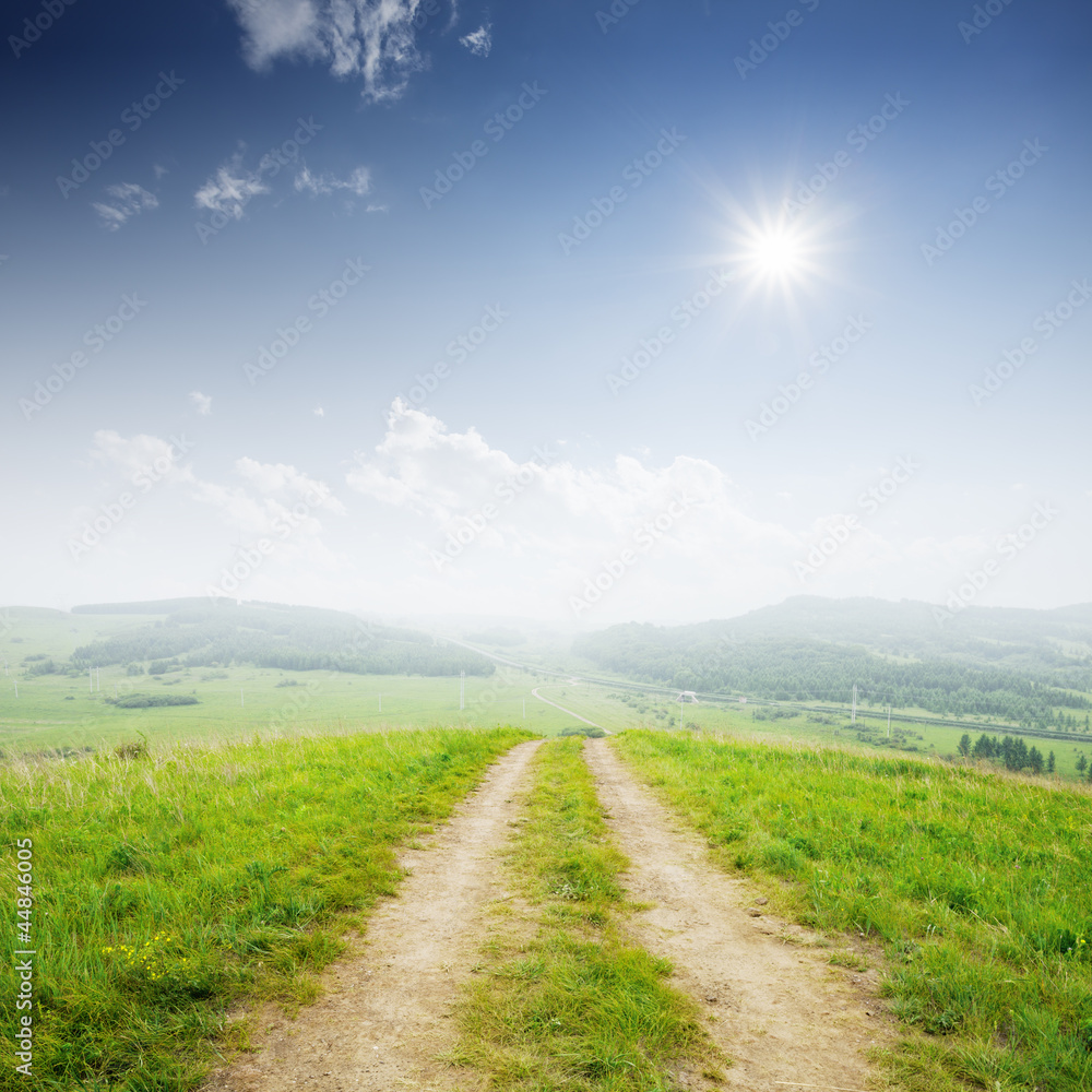 Rural road and the blue sky