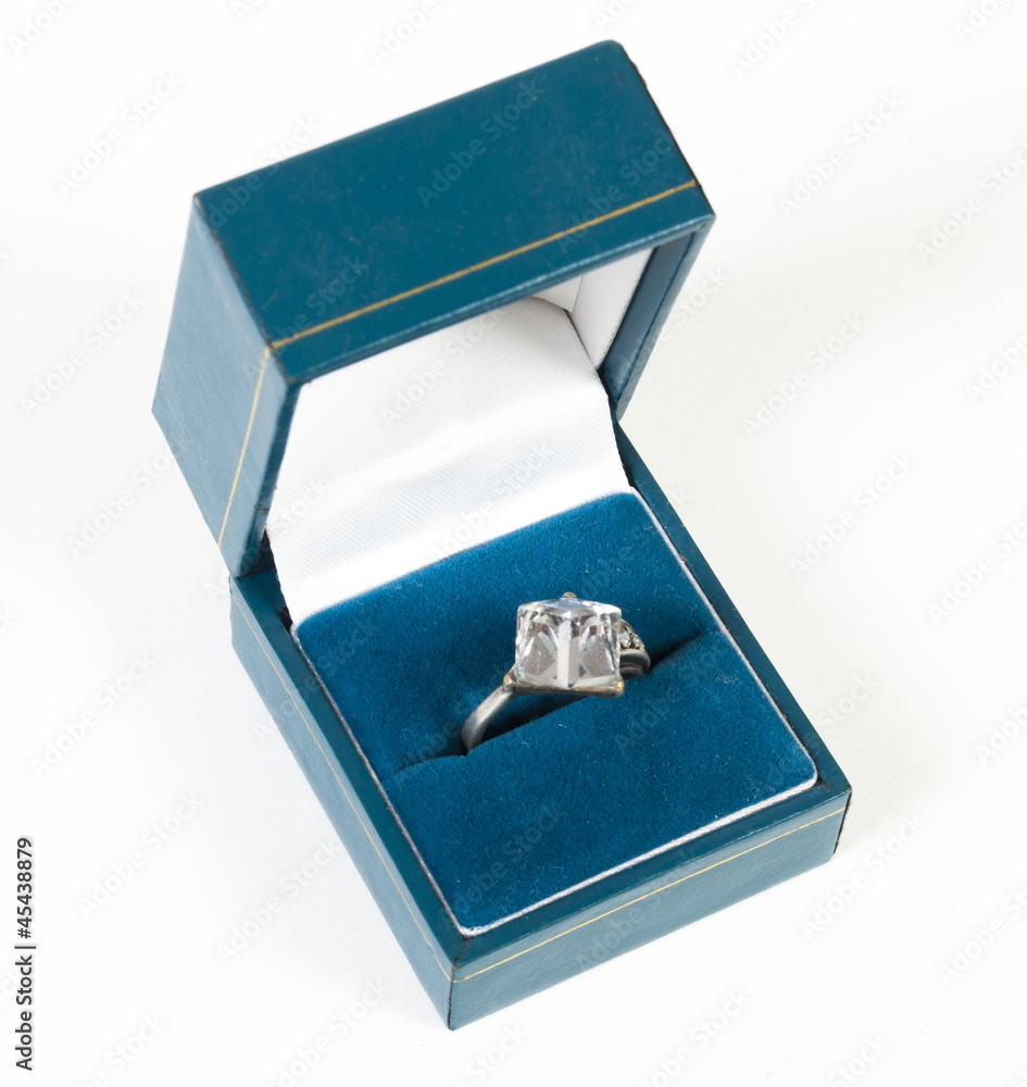 wedding ring in box over white