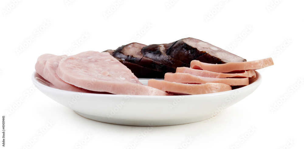 Sliced sausage on plate