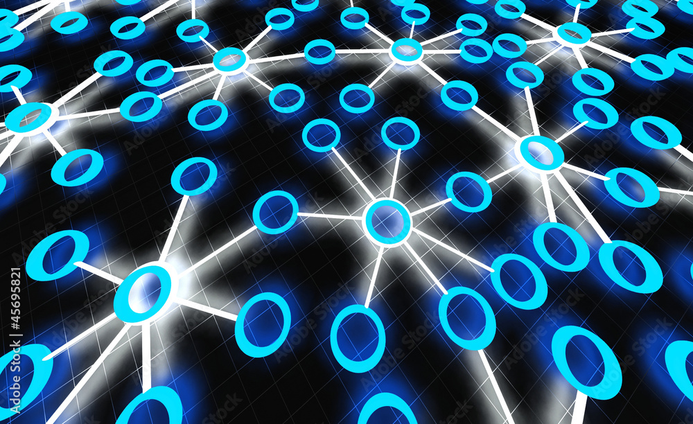 3d concept of network with glowing circles