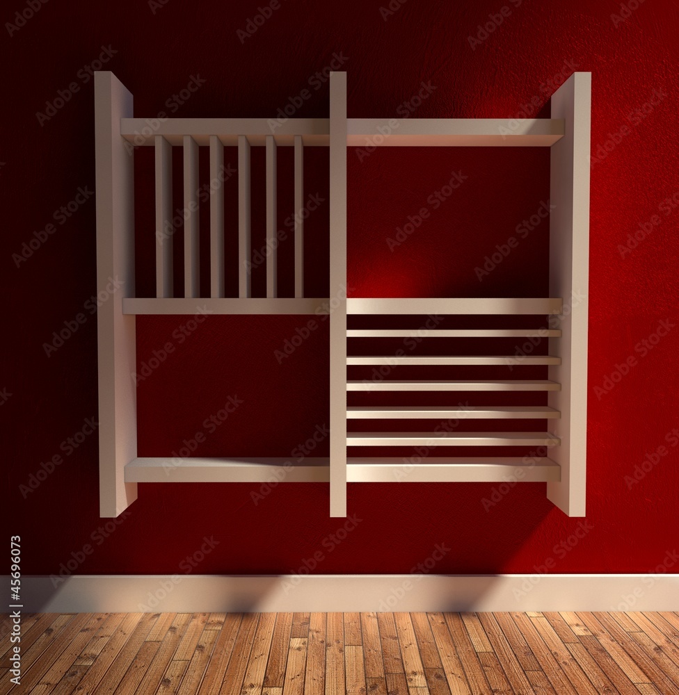 3d modern indoor, empty shelf