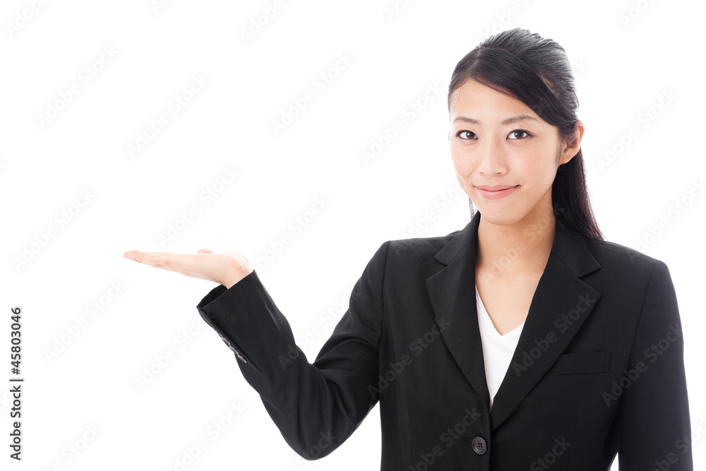 asian businesswoman on showing white background