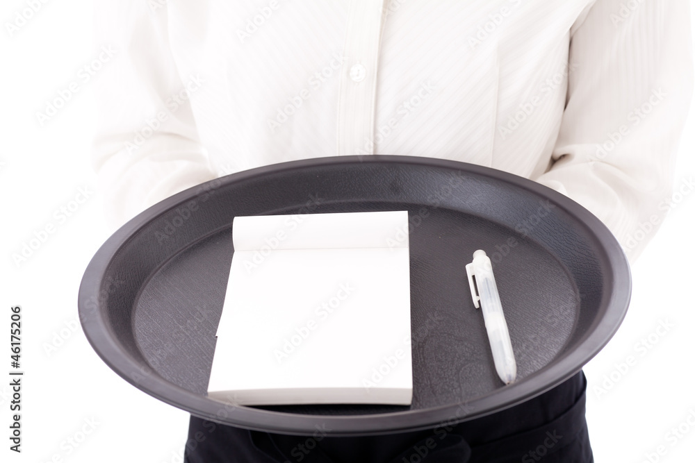 asian waitress working on white background