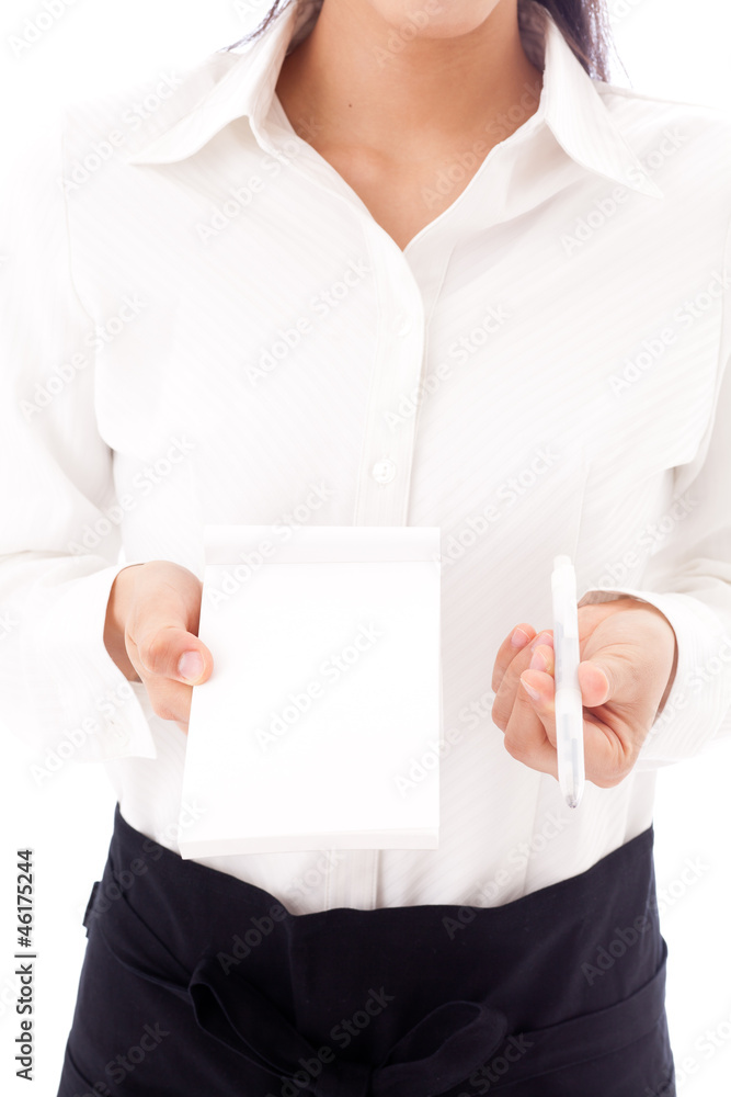 asian waitress working on white background