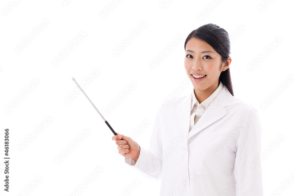 a young asian doctor on white background