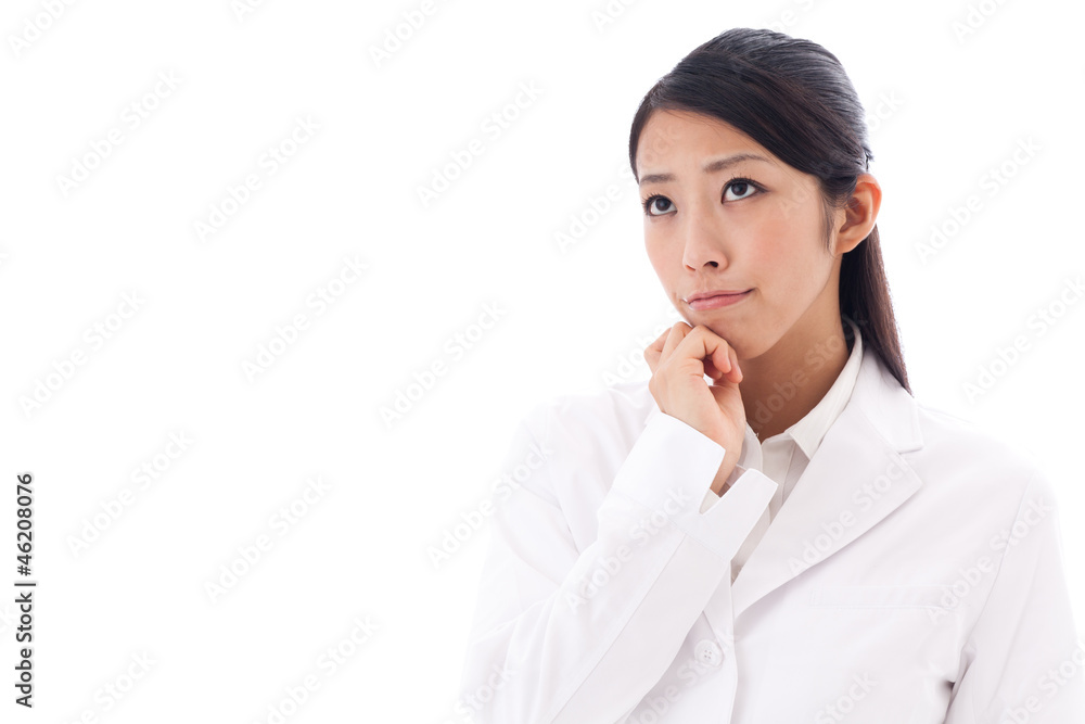 a young asian doctor on white background