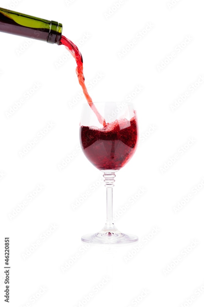 Red wine pouring into wine glass