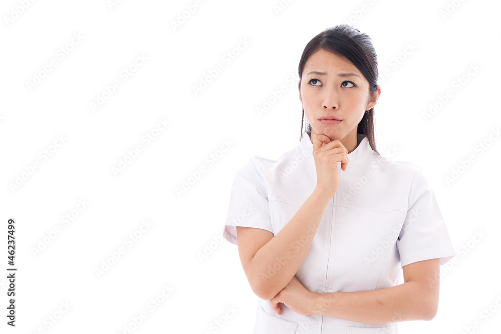 a young asian doctor on white background