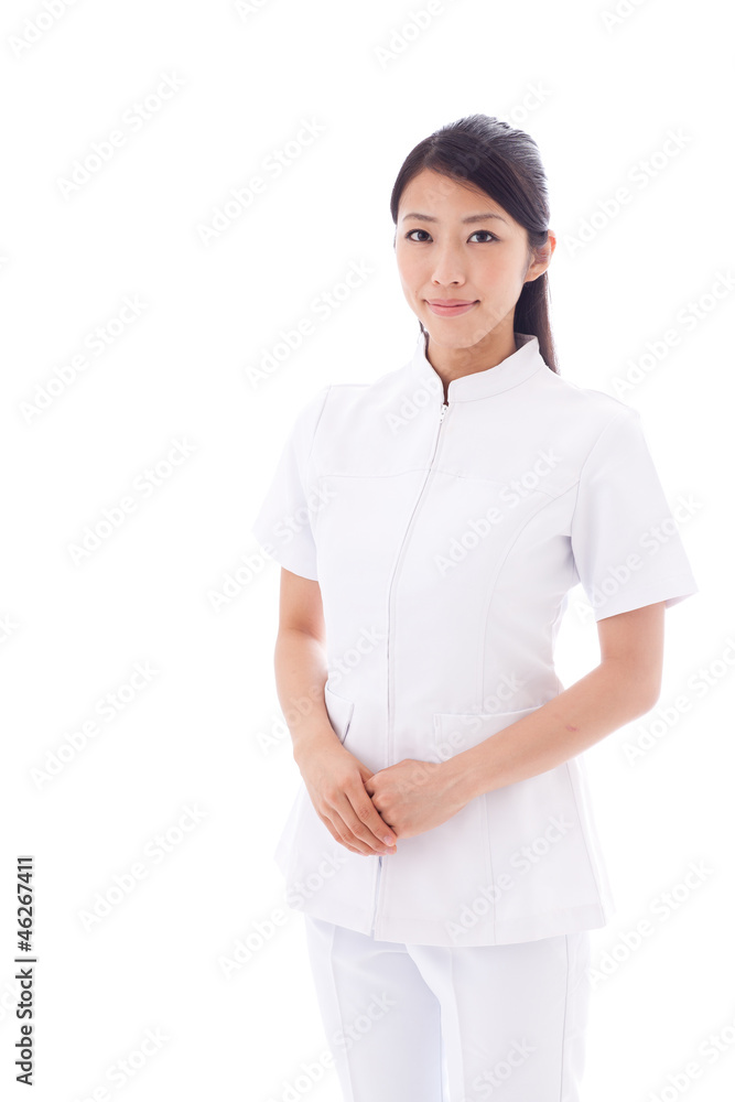 a young asian doctor on white background