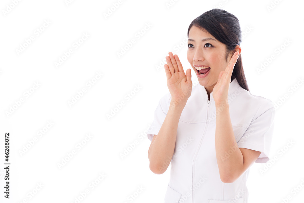 a young asian doctor on white background