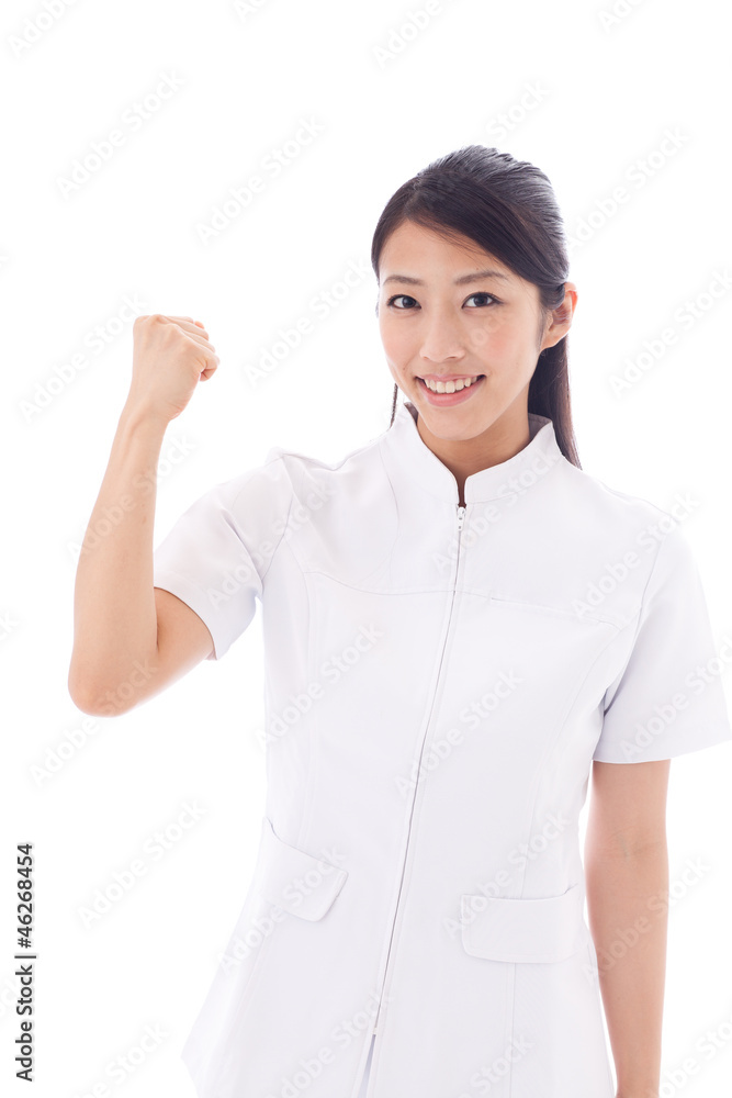 a young asian doctor on white background