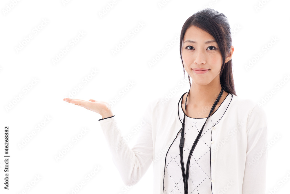 attractive asian businesswoman on white background