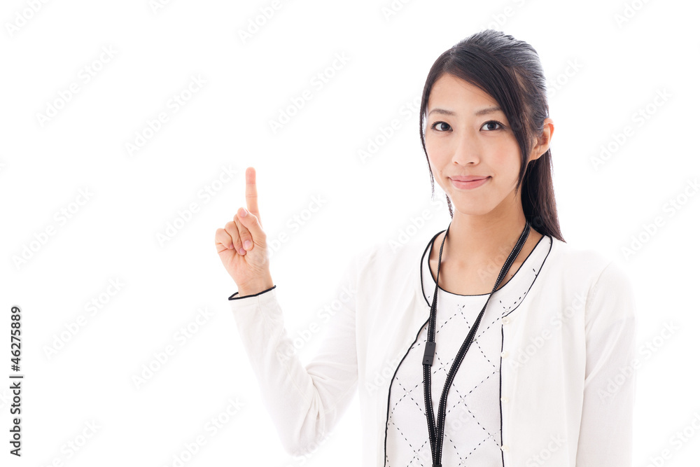 attractive asian businesswoman on white background