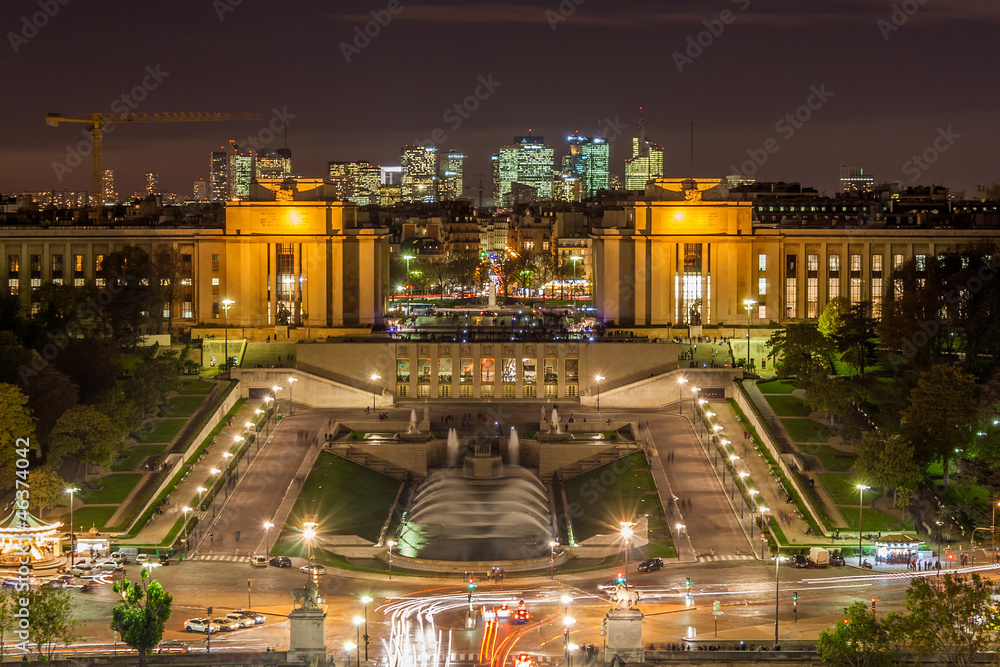 The Palais de Chaillot, the Trocadéro and La Défense. Paris