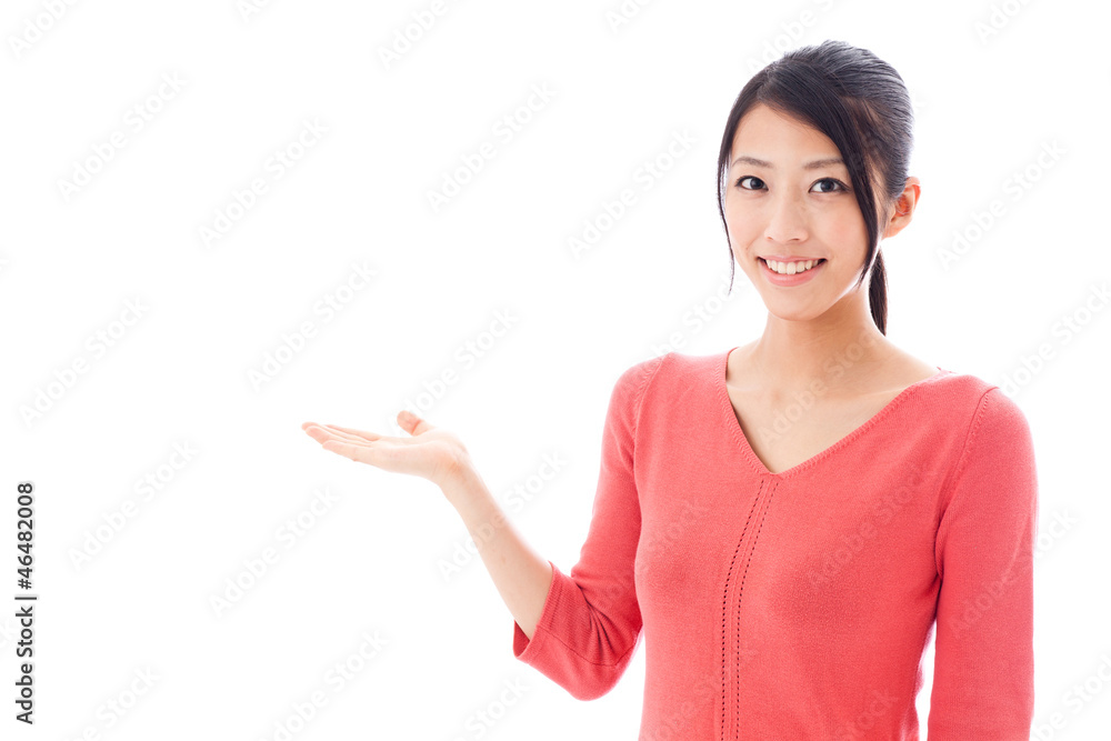 attractive asian woman on white background