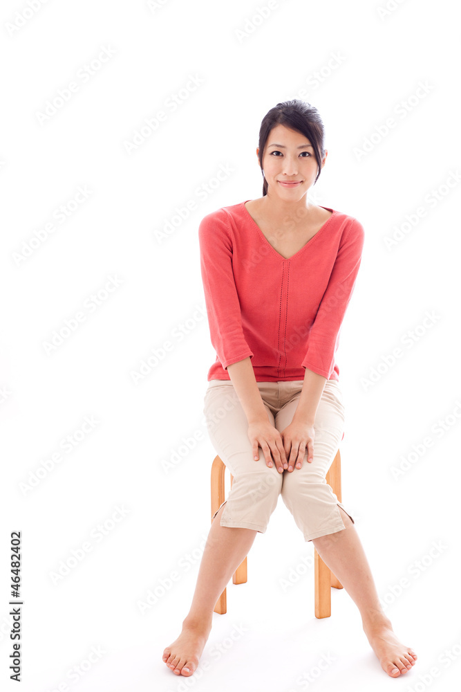 attractive asian woman on white background