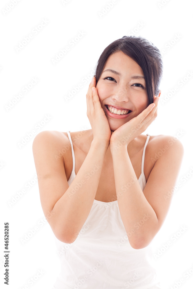 beauty image of attractive asian woman on white background