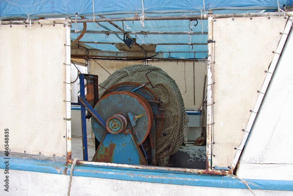 Net inside fishing boat, equipment