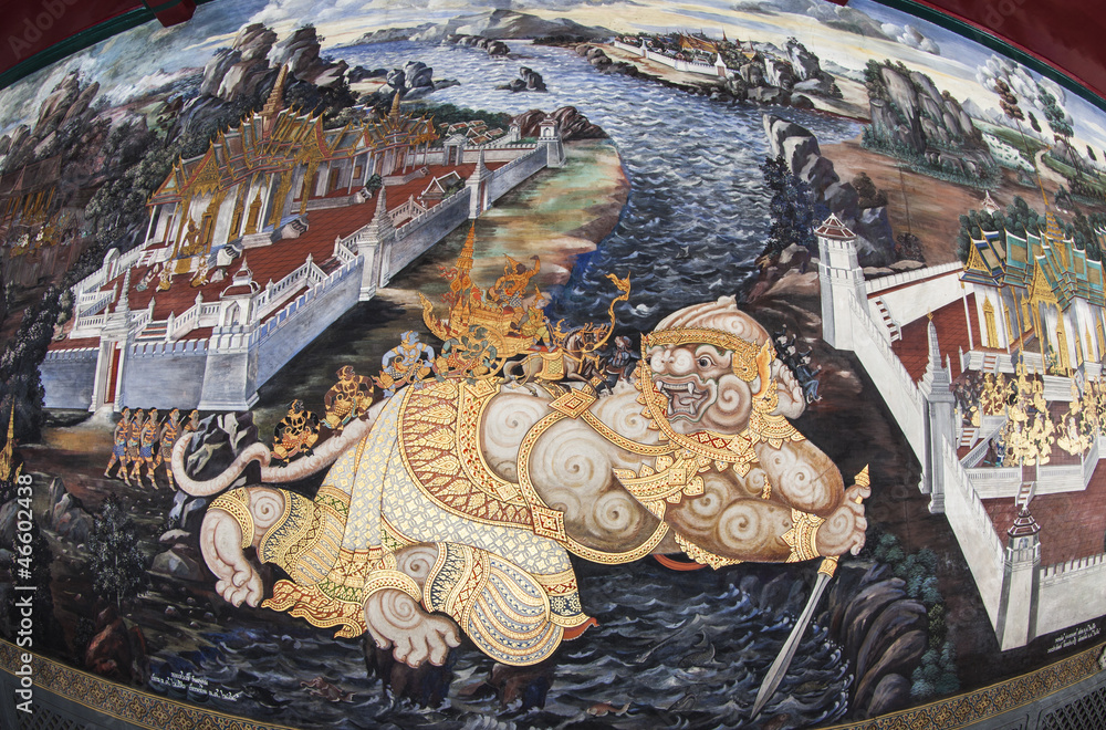 Masterpiece Ramayana painting in temple of emerald Buddha