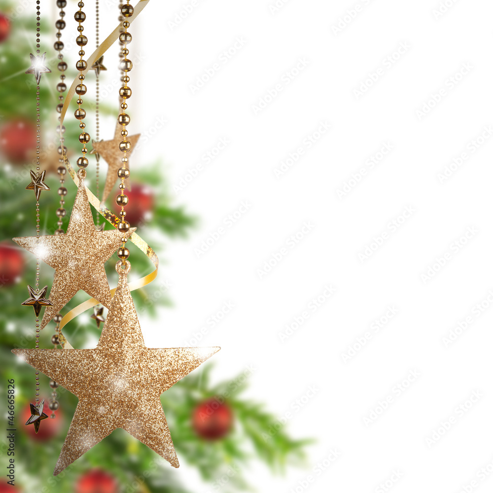  Christmas theme with golden glass stars and free space for text