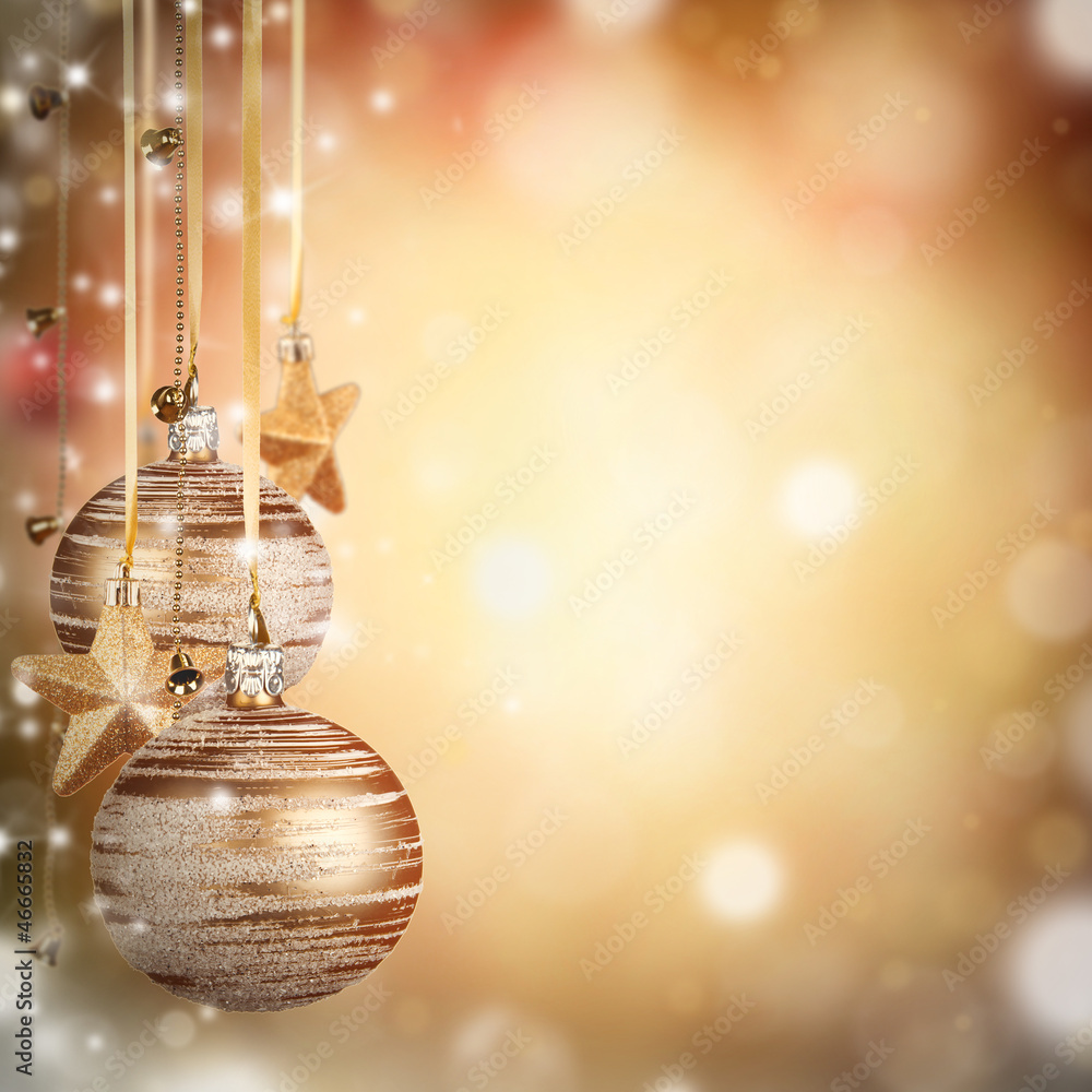  Christmas theme with golden glass balls and free space for text