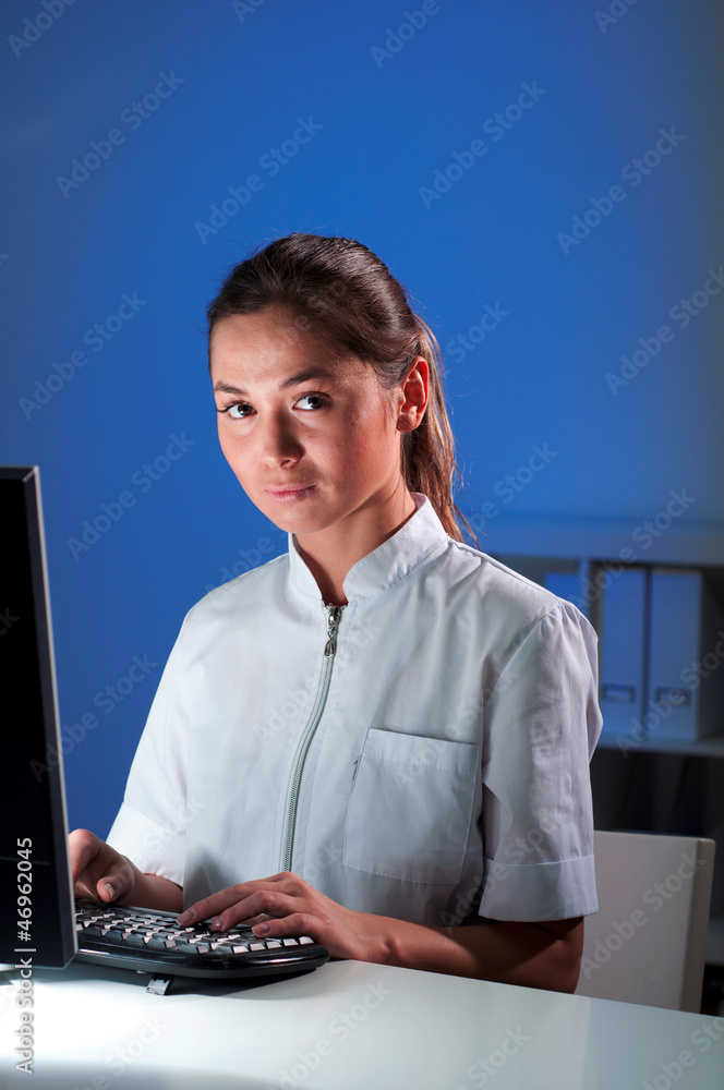 woman working in a night office