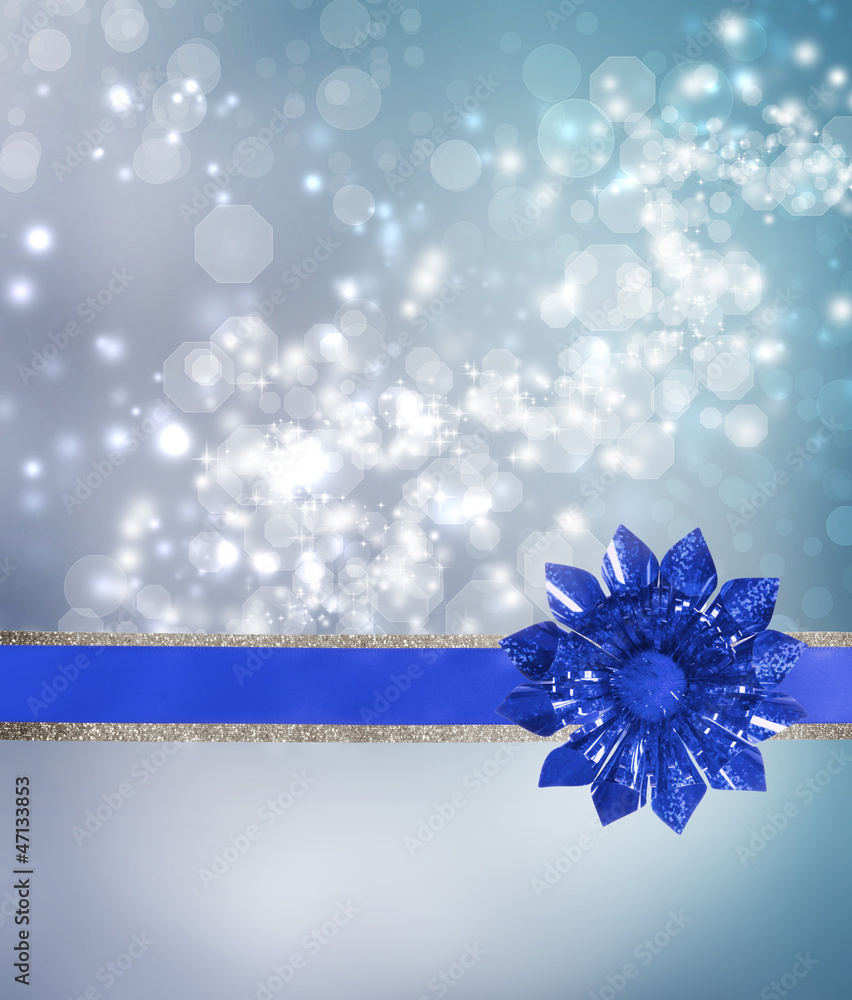 Blue Bow and Ribbon with Blue Lights