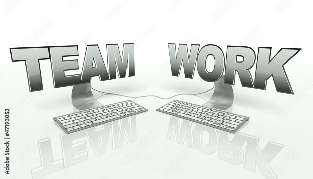 Teamwork concept, networked computers online