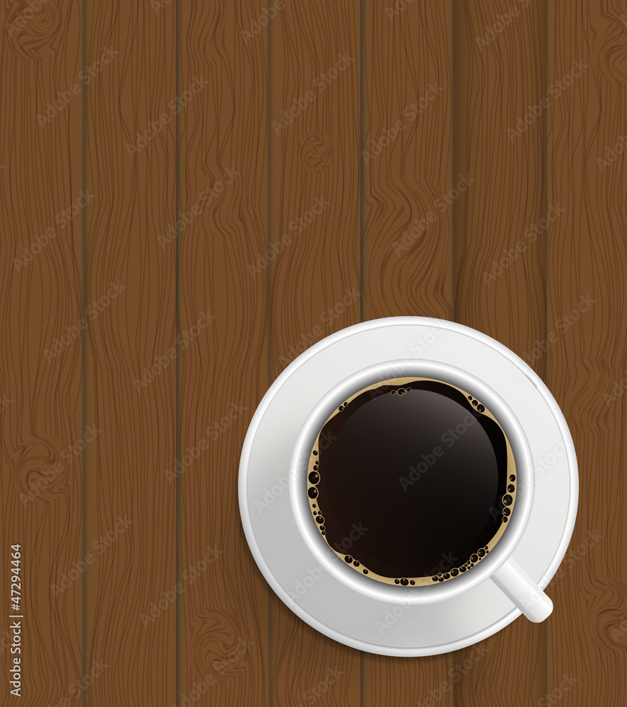 Cup of cofee on boards Background vector Illustration.