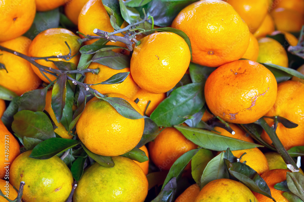 Tangerine fruits on the local market in Thailand