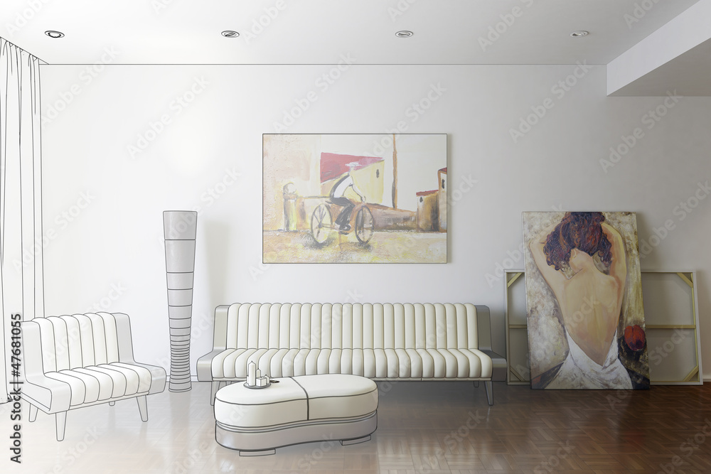 Modern Room with Artwork (drawing)