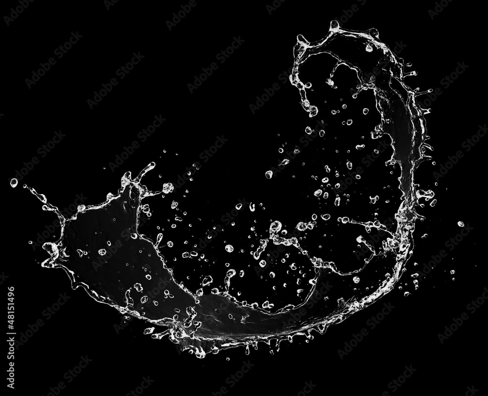  Water splash isolated on black background