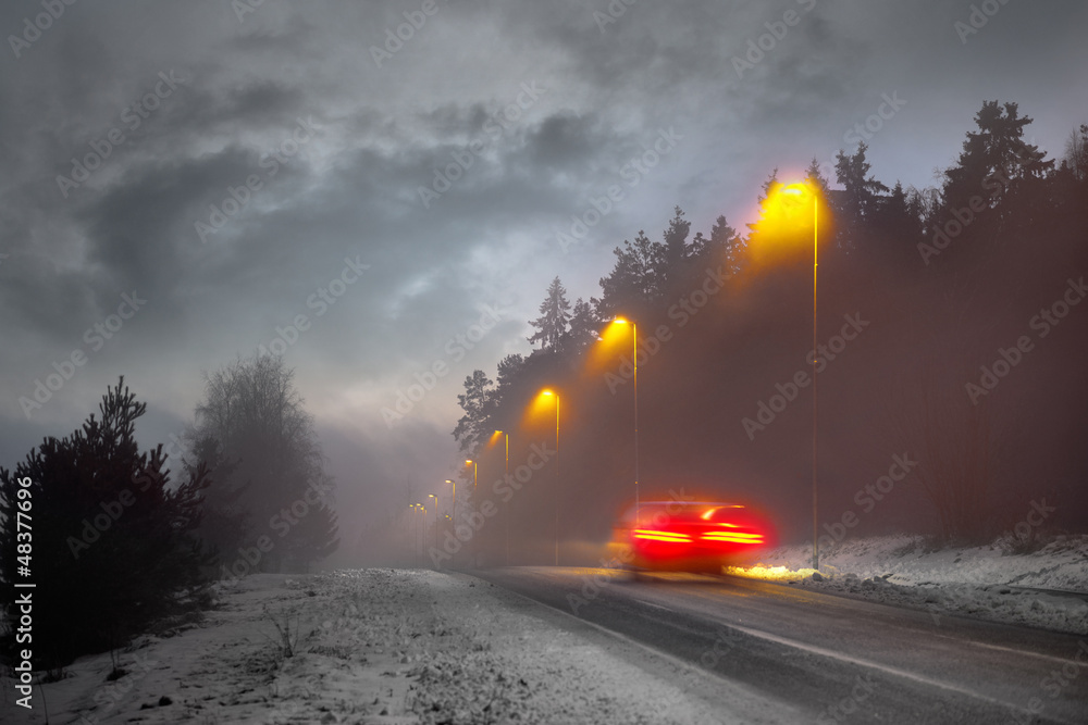 Winter evening traffic