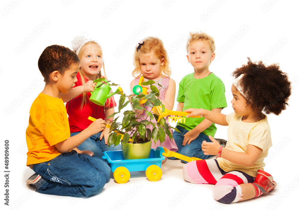 Kids and plant