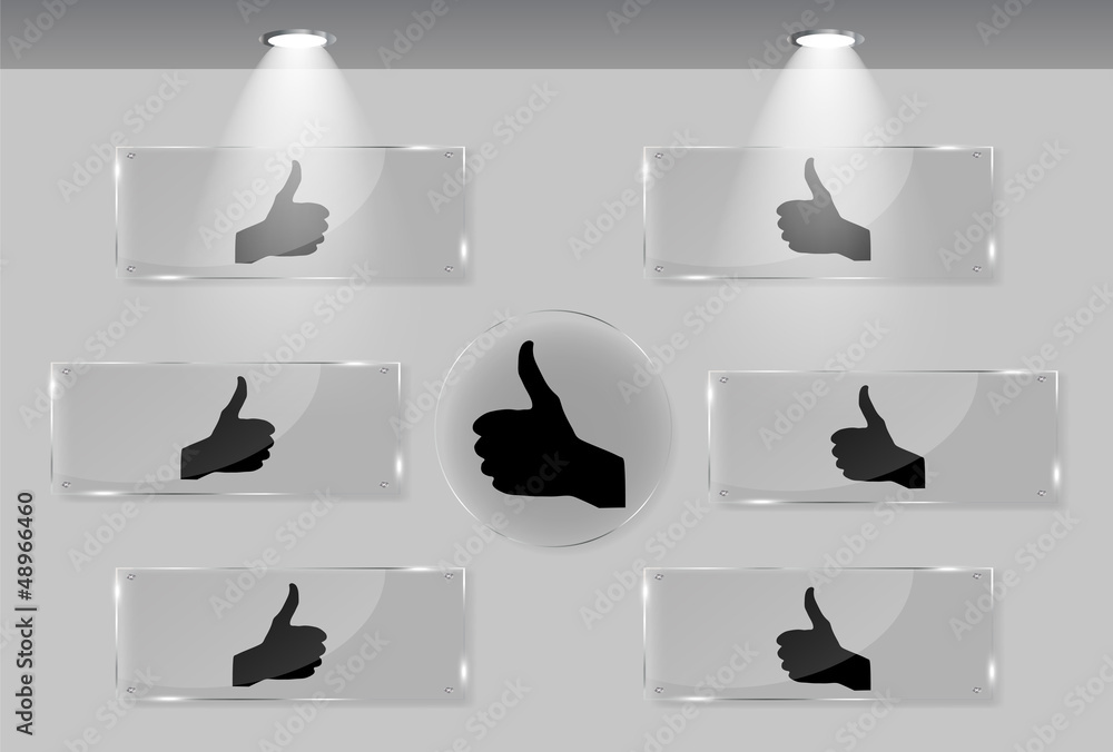 Hand signal on white frames in art gallery vector illustration.