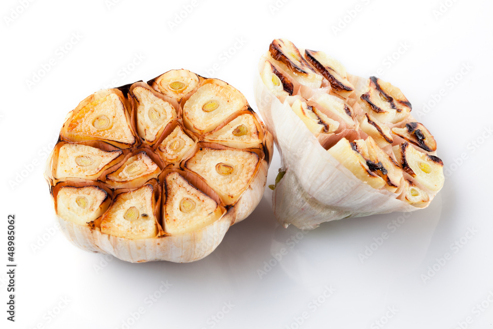 grilled garlic isolated on white background