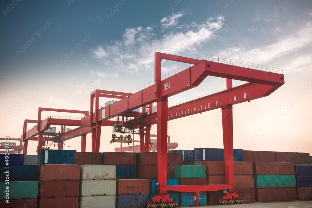 container terminal at dusk