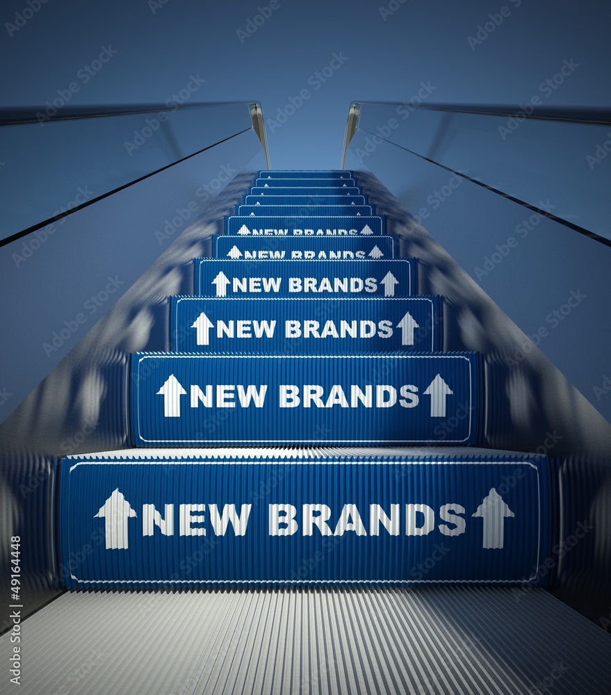 Moving escalator stairs to new brands, concept