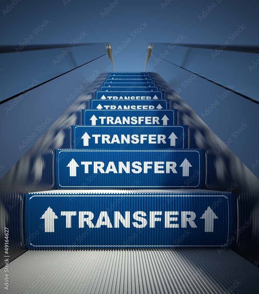 Moving escalator stairs to transfer, concept