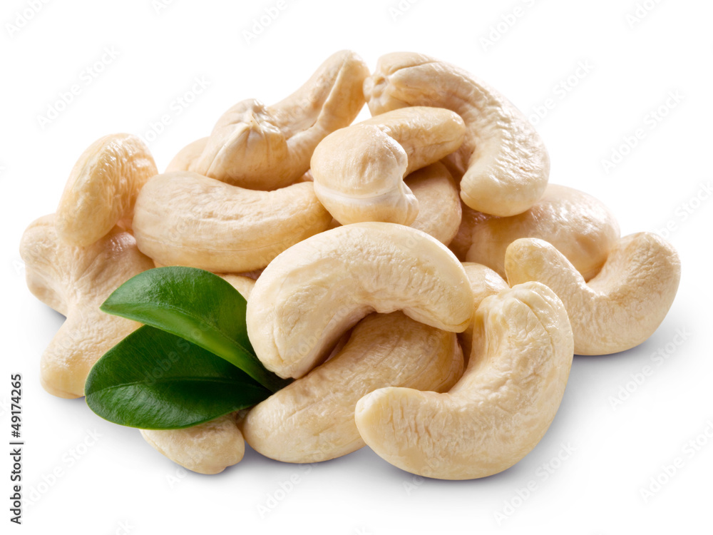 Cashew nuts isolated on white background. + Clipping Path