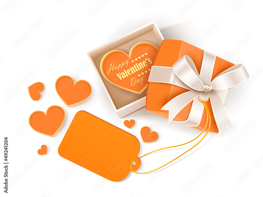 Open gift box with hearts and label