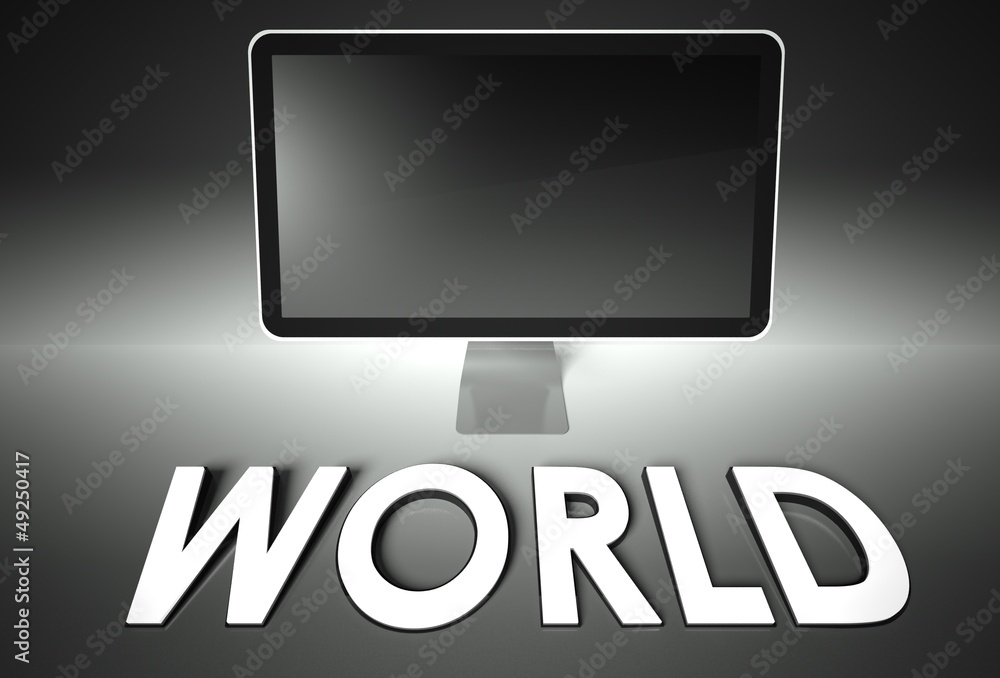 Computer blank screen with word World