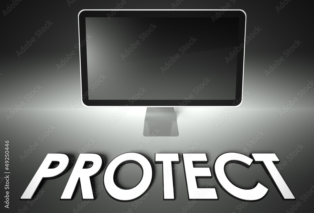 带有单词Protect的计算机空白屏幕