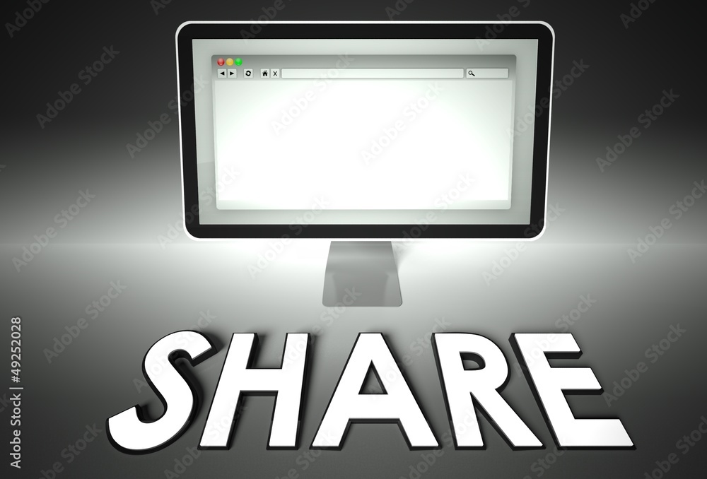 Computer and web browser with Share, Network