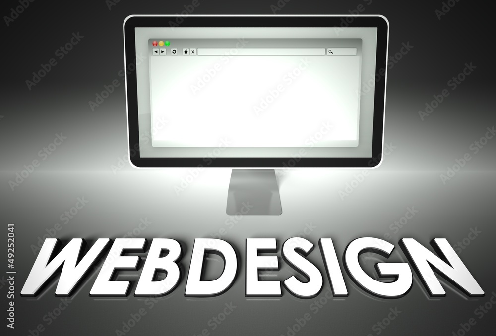 Computer and web browser with Webdesign, Design