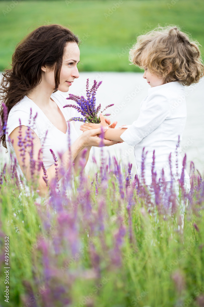 Child and woman in spring