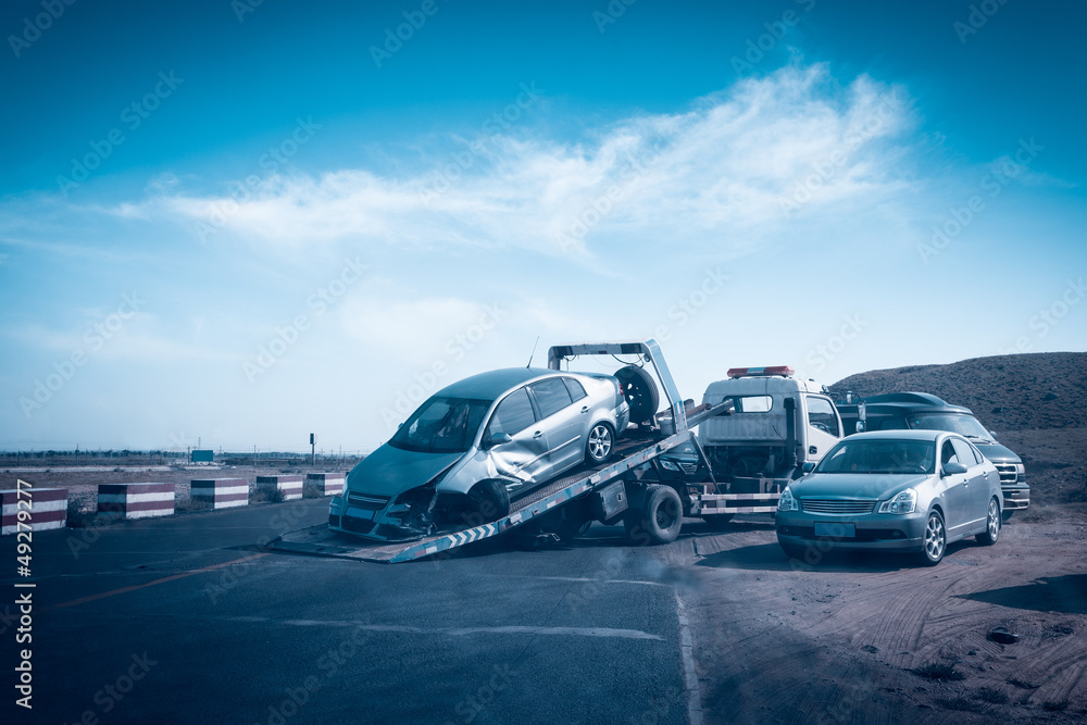 accident car on the tow truck