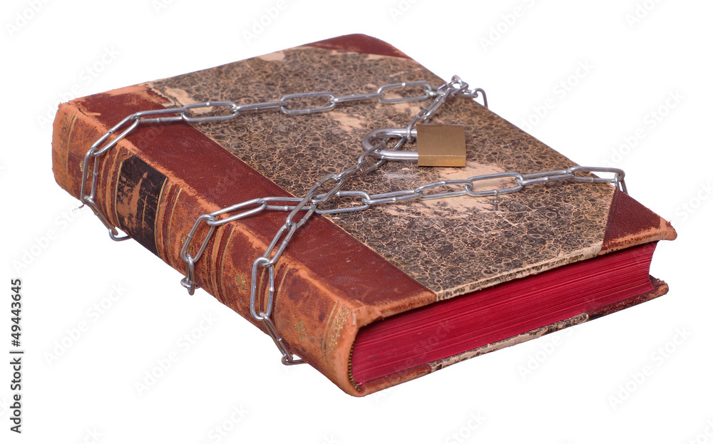 old book protected with chain and padlock