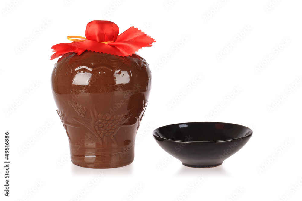 rice wine jar with ceramic bowl